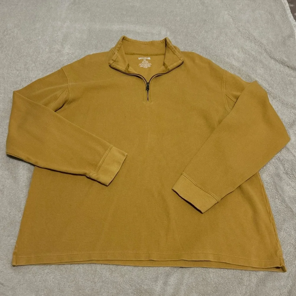Duluth Trading Co Quarter Zip Pullover Mens XLT Mustard Yellow Ribbed Cotton